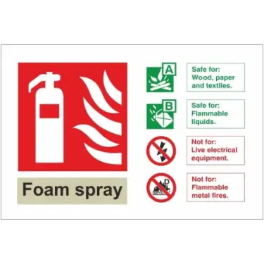 Click Here To Enlarge This Photo Of Self Adhesive Vinyl Foam Spray Fire Extinguisher ID Sign - 150mm x 100mm