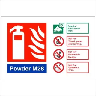 Self Adhesive Vinyl Powder M28 Fire Extinguisher ID Sign - 150mm x 100mm