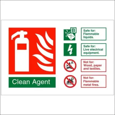 Click Here To Enlarge This Photo Of Rigid Plastic (1mm) Clean Agent Fire Extinguisher ID Sign - 150mm x 100mm