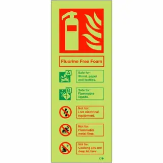 Photoluminescent (Glow in the Dark) Self Adhesive (Class C) Fluorine Free Foam Fire Extinguisher ID Sign - 75mm x 200mm