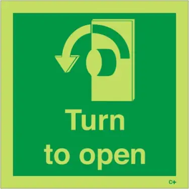 Click Here To Enlarge This Photo Of Photoluminescent (Glow in the Dark) Rigid Plastic (Class C) Turn To Open Arow Left Sign - 100mm x 100mm