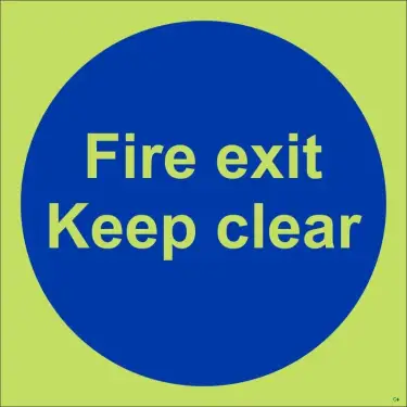 Click Here To Enlarge This Photo Of Photoluminescent (Glow in the Dark) Self Adhesive (Class C) Fire Exit Keep Clear Door Sign