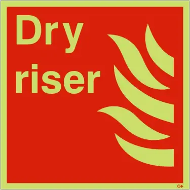 Click Here To Enlarge This Photo Of Photoluminescent (Glow in the Dark) Self Adhesive (Class C) Dry Riser Sign - 200mm x 200mm