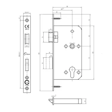 Click Here To Enlarge This Photo Of Eclipse 71410 DIN Euro Sashlock 60mm - (22mm Square Forend) - Satin Stainless Steel