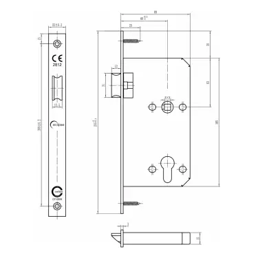 Click Here To Enlarge This Photo Of Eclipse 71411 DIN Latch 60mm - (22mm Square Forend) - Satin Stainless Steel