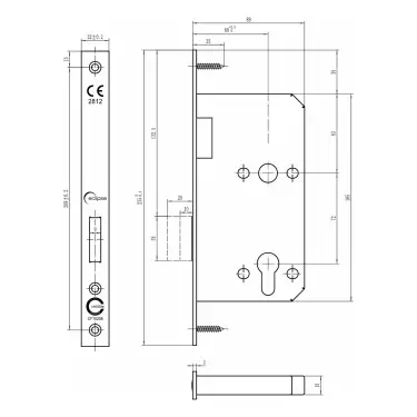 Click Here To Enlarge This Photo Of Eclipse 71412 DIN Euro Deadlock 60mm - (22mm Square Forend) - Satin Stainless Steel