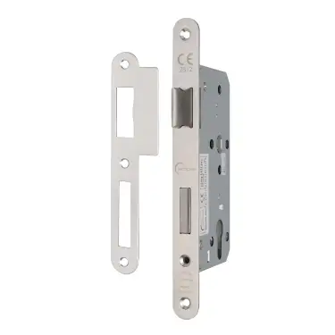 Click Here To Enlarge This Photo Of Eclipse 71420 DIN Euro Sashlock 60mm - (22mm Radius Forend) - Satin Stainless Steel