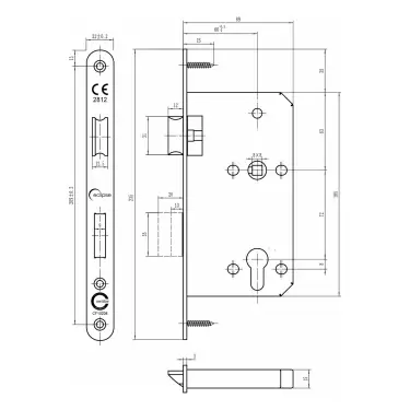 Click Here To Enlarge This Photo Of Eclipse 71420 DIN Euro Sashlock 60mm - (22mm Radius Forend) - Satin Stainless Steel