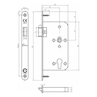 Click Here To Enlarge This Photo Of Eclipse 71421 DIN Latch 60mm - (22mm Radius Forend) - Satin Stainless Steel