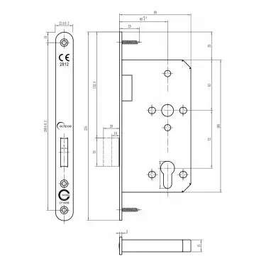 Click Here To Enlarge This Photo Of Eclipse 71422 DIN Euro Deadlock 60mm - (22mm Radius Forend) - Satin Stainless Steel