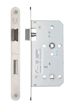 Click Here To Enlarge This Photo Of Eclipse 71443 DIN Bathroom Lock 55mm - (24mm Radius Forend) - Satin Stainless Steel