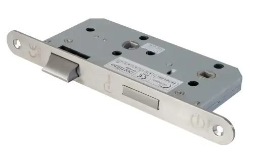 Click Here To Enlarge This Photo Of Eclipse 71443 DIN Bathroom Lock 55mm - (24mm Radius Forend) - Satin Stainless Steel