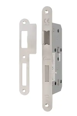 Click Here To Enlarge This Photo Of Eclipse 71443 DIN Bathroom Lock 55mm - (24mm Radius Forend) - Satin Stainless Steel