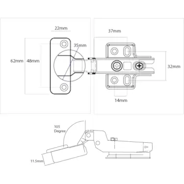 Click Here To Enlarge This Photo Of Eclipse 99013 35mm NP Slide On Cabinet Hinge 105° Half Overlay - Pack of 2