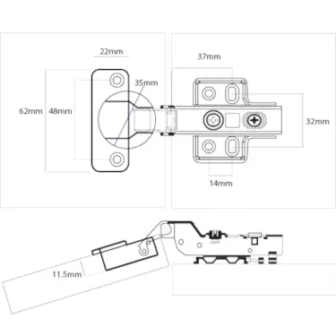 Click Here To Enlarge This Photo Of Eclipse 99014 35mm NP Clip On Soft Close Cabinet Hinge 105° Half Overlay - Pack of 2