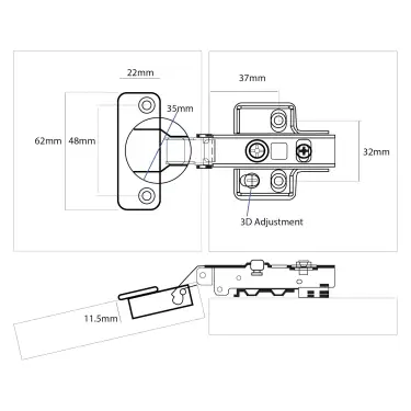 Click Here To Enlarge This Photo Of Eclipse 99020 35mm NP Clip On 3D Soft Close Cabinet Hinge 105° Full Overlay - Pack of 20