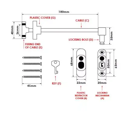 Click Here To Enlarge This Photo Of TSSCWRWHITE - TSS British Standard Cable Window Restrictor - White