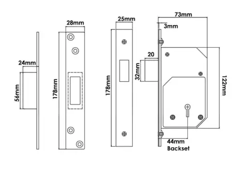 Click Here To Enlarge This Photo Of TSSRETROUPMDL3B - TSS British Standard Retro Fit 5 Lever Upright Mortice Deadlock 73mm Polished Brass (Chubb 3G110)
