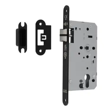 Click Here To Enlarge This Photo Of DLX0060LMB/R - Carlisle Brass Eurospec DIN Latch 60mm Backset (Radius Forend) - Matt Black