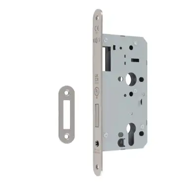 Click Here To Enlarge This Photo Of DLX0055EPSSS/R - Carlisle Brass Eurospec DIN Euro Deadlock 55mm Backset (Radius Forend) - Satin Stainless Steel