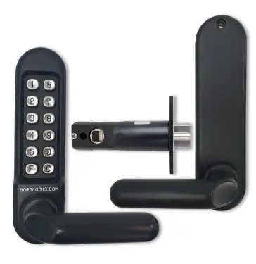 Click Here To Enlarge This Photo Of BORG Locks BL5201 MG Pro Medium/Heavy Duty Digital Lock (Round Bar) with Free Passage Mode (60mm Latch) - Marine Grade Black