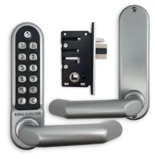 BORG Locks BL5002 ECP SC Medium/Heavy Duty Round Bar Digital Lock with Free Passage Mode & Easicode Pro Coding Chamber (28mm Latch for Aluminium/Narrow Stile Doors) - Satin Chrome
