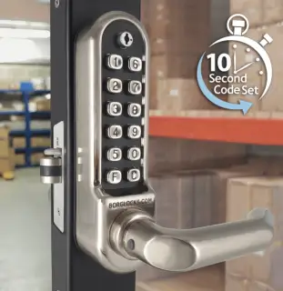 BORG Locks BL5002 ECP SS Medium/Heavy Duty Digital Lock (Round Bar) with Free Passage Mode & Easicode Pro Coding Chamber (28mm Latch for Aluminium/Narrow Stile Doors) - Stainless Steel