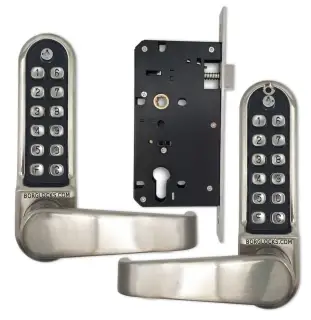 BORG Locks BL5453 ECP SC Medium/Heavy Duty Back to Back Flat Bar Digital Lock with Free Passage Mode & Easicode Pro Coding Chamber (60x72mm Euro Profile Lockcase) - Satin Chrome