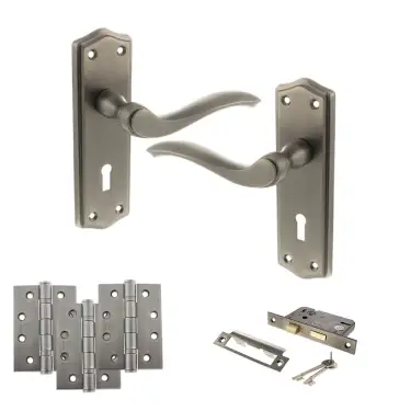 Click Here To Enlarge This Photo Of Atlantic - OE178 Old English Warwick Door Handle on Plate Pack - Matt Gun Metal