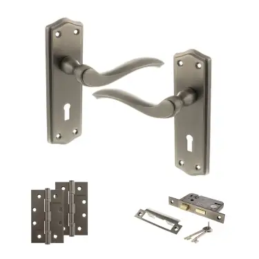 Click Here To Enlarge This Photo Of Atlantic - OE178 Old English Warwick Door Handle on Plate Pack - Matt Gun Metal