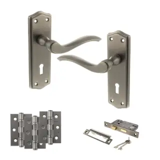 Atlantic - OE178 Old English Warwick Door Handle on Plate Pack - Matt Gun Metal