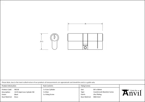 Click Here To Enlarge This Photo Of 90228 From The Anvil Black 35/35mm Euro Profile Double Cylinder