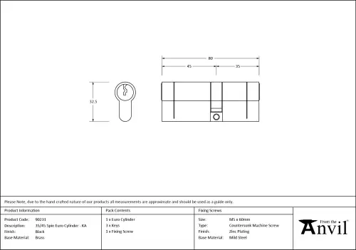 Click Here To Enlarge This Photo Of 90231 From The Anvil Black 35/45mm Euro Profile Double Cylinder (Keyed Alike)
