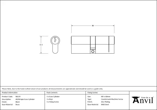 Click Here To Enlarge This Photo Of 90229 From The Anvil Black 40/40mm Euro Profile Double Cylinder
