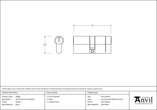 Click Here To Enlarge This Photo Of 45806 From The Anvil Pewter 35/35 5pin Euro Profile Double Cylinder