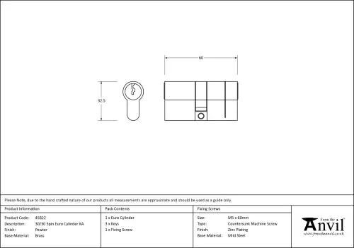Click Here To Enlarge This Photo Of 45822 From The Anvil Pewter 30/30 5pin Euro Profile Double Cylinder (Keyed Alike)