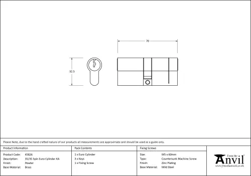 Click Here To Enlarge This Photo Of 45826 From The Anvil Pewter 35/35 5pin Euro Profile Double Cylinder (Keyed Alike)