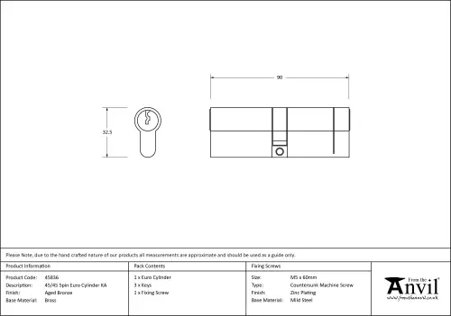 Click Here To Enlarge This Photo Of 45836 From The Anvil Aged Bronze 45/45 5pin Euro Profile Double Cylinder (Keyed Alike)