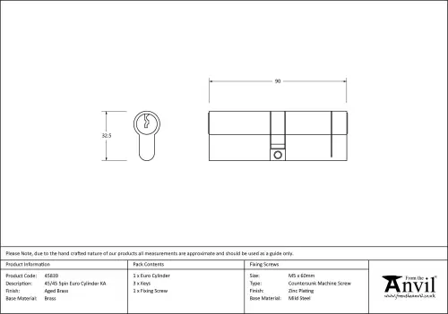 Click Here To Enlarge This Photo Of 45839 From The Anvil Aged Brass 45/45 5pin Euro Profile Double Cylinder (Keyed Alike)