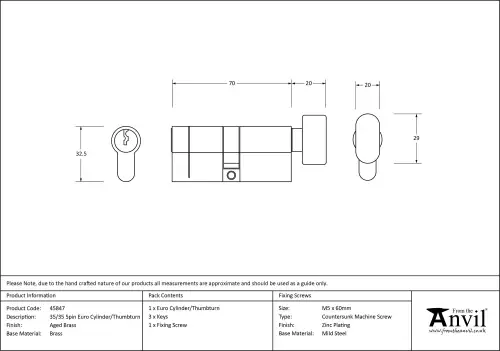 Click Here To Enlarge This Photo Of 45847 From The Anvil Aged Brass 35/35 5pin Euro Profile Cylinder & Turn