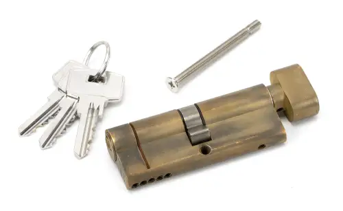 Click Here To Enlarge This Photo Of 45851 From The Anvil Aged Brass 40/40 5pin Euro Profile Cylinder & Turn
