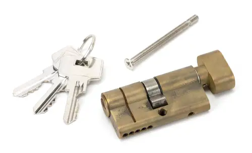 Click Here To Enlarge This Photo Of 45867 From The Anvil Aged Brass 30/30 5pin Euro Profile Cylinder & Turn (Keyed Alike)