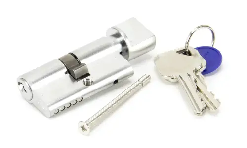 Click Here To Enlarge This Photo Of 46271 From The Anvil Satin Chrome 30/30 5pin Euro Profile Cylinder & Turn (Keyed Alike)