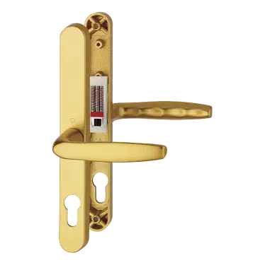 Click Here To Enlarge This Photo Of 1715/3840N HOPPE Brugge 68mm UPVC Lever Door Handles on Narrow Backplate (215mm c/c) - Gold (1926930)