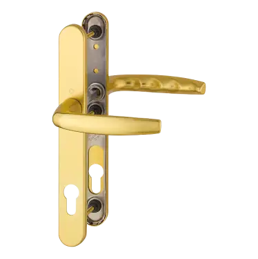 Click Here To Enlarge This Photo Of 1530/3346 HOPPE Atlanta 92mm UPVC Lever Door Handles on Narrow Backplate with 3 Hole Fix - Gold (2353310)