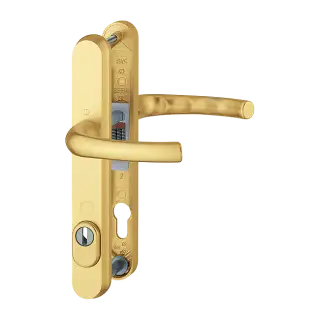 1710RH/3259N-ZA/3633N HOPPE Tokyo 92mm UPVC TS007 High Security Lever Door Handles on Narrow Backplate (215mm c/c) - Gold (3582296)