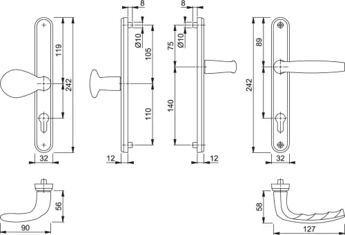 Click Here To Enlarge This Photo Of 77G/3830N/1530 HOPPE Atlanta 92/62mm UPVC Lever/Pad Door Handles on Narrow Backplate (215mm c/c) - Matt Black (3685105)