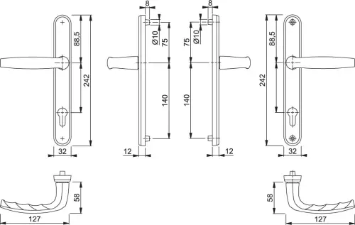 Click Here To Enlarge This Photo Of 1530/3830N HOPPE Atlanta 92mm UPVC Lever Door Handles on Narrow Backplate (215mm c/c) - Matt Black (3628055)