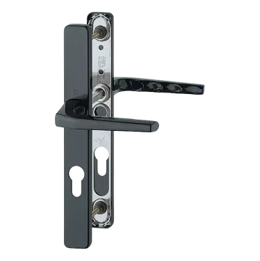 Click Here To Enlarge This Photo Of 117L/2246 HOPPE Frankfurt 70mm UPVC Lever Door Handles on Narrow Backplate (200mm c/c) - Matt Black (2398921)