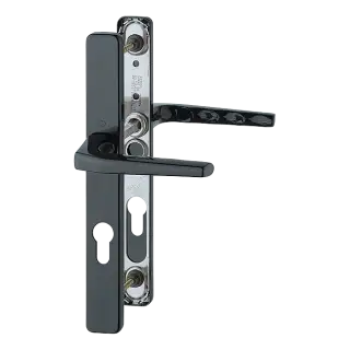 117L/2246 HOPPE Frankfurt 70mm UPVC Lever Door Handles on Narrow Backplate (200mm c/c) - Matt Black (2398921)